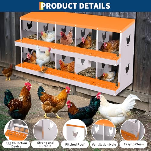 Garvee Chicken Nesting Box with Removable Tray, 8 Compartment Nesting Boxes for Chickens, Easy to Clean and Install