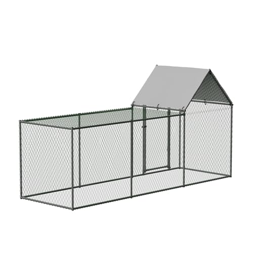 Chicken Coop, Large Metal Chicken Run, Outdoor Chicken Pen with Waterproof and Anti-UV Cover, Walk-in Chicken House with Lockable Door, for Yard
