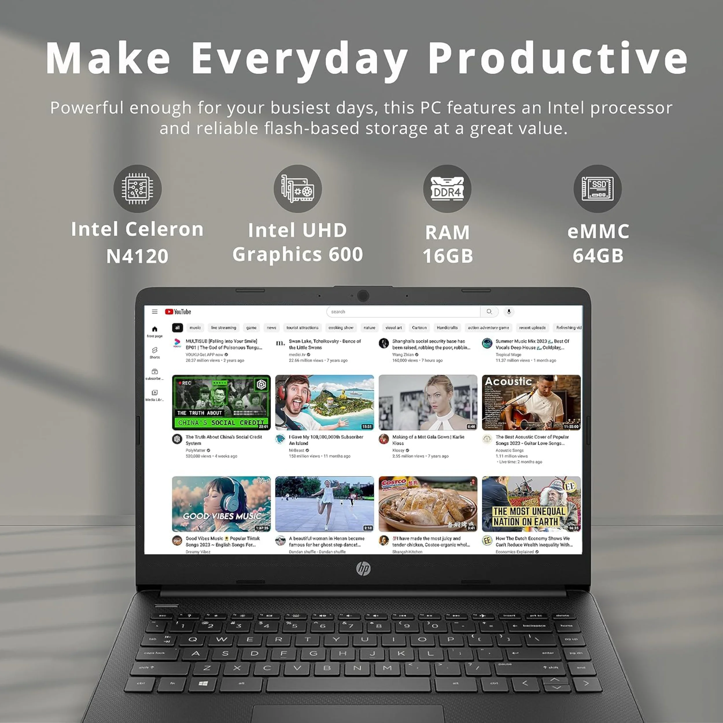 HP Newest HP 14" HD Laptop Light-Weight, Intel Quad-Core N4120, 16GB RAM, 320GB Storage(64GB eMMC+256GB SD Card), 1 Year Office 365, WiFi