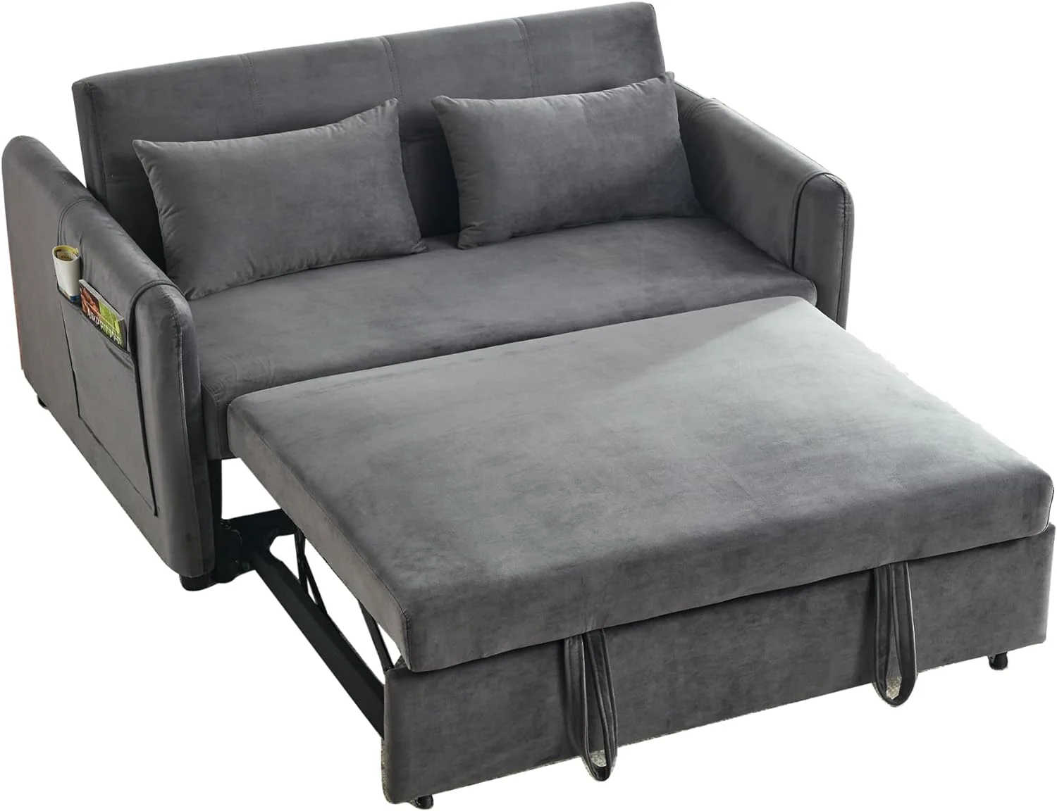 Mbolyeer 54" Modern Convertible Sleeper Sofa Bed, Velvet Loveseat Sofa Couch w/Pull-Out Bed, Seat with Adjustable Backrest, Lumbar Pillows
