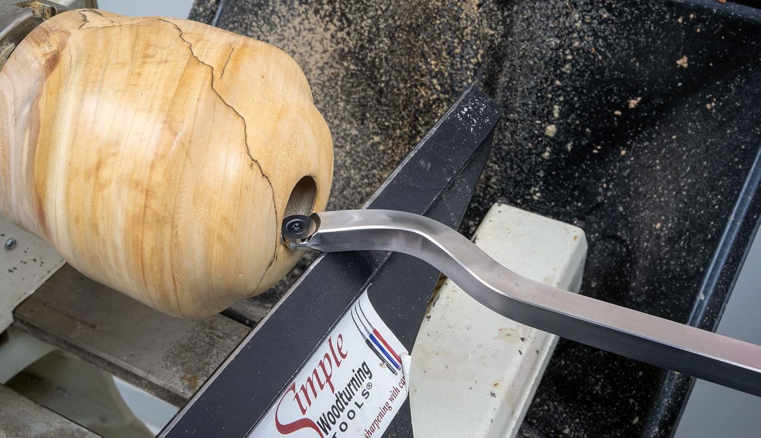Simple Woodturning Tools - Swan Neck Hollower Carbide Lathe Tool with 9/16" Flat Top Carbide Cutter, Screw