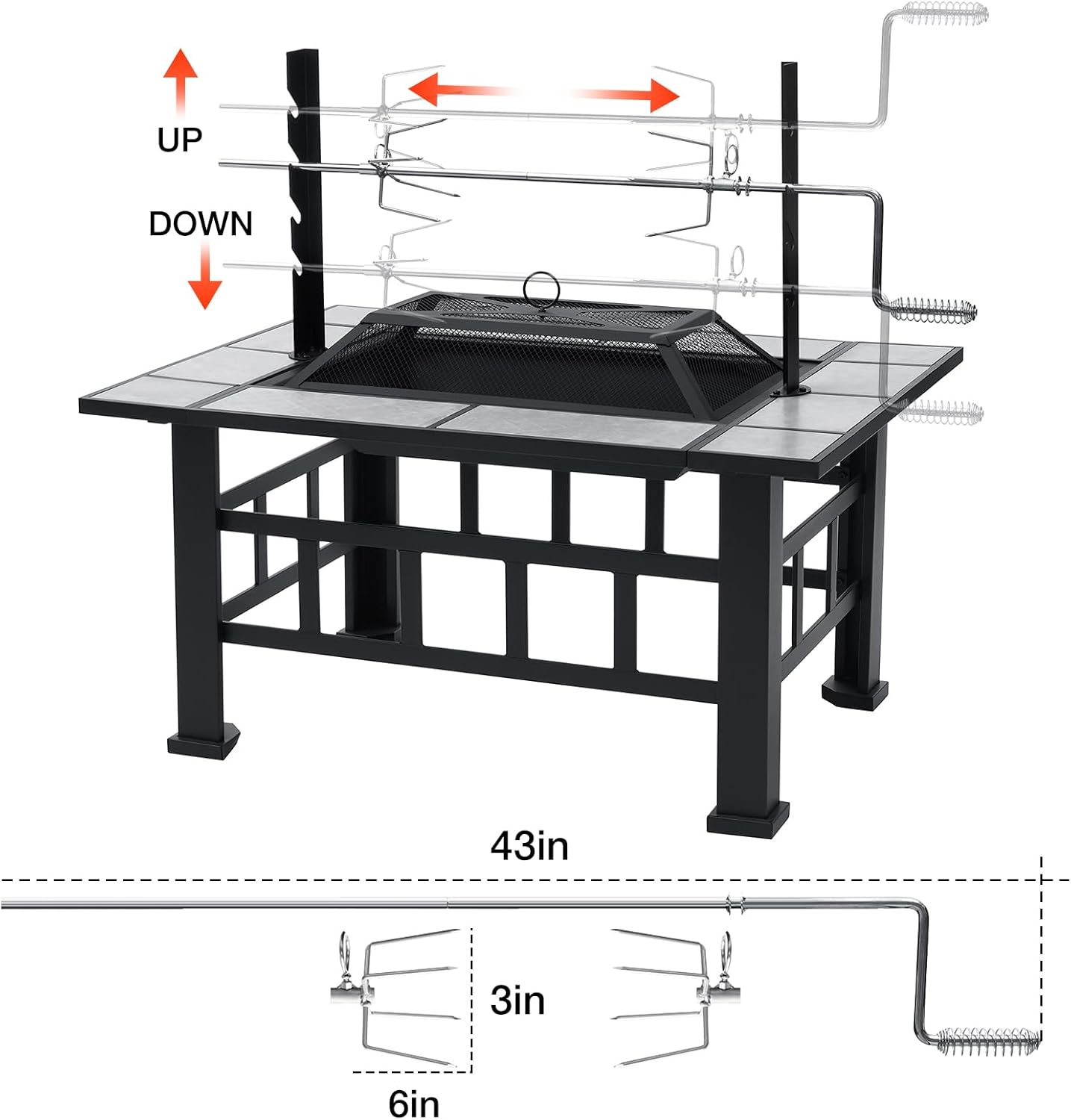 Fire Pit Table for Outside 37 Inch Square Firepits with Grill Large Wood Burning Heavy Duty Steel BBQ Bonfire Pit Outdoor Cooking with Spark Screen