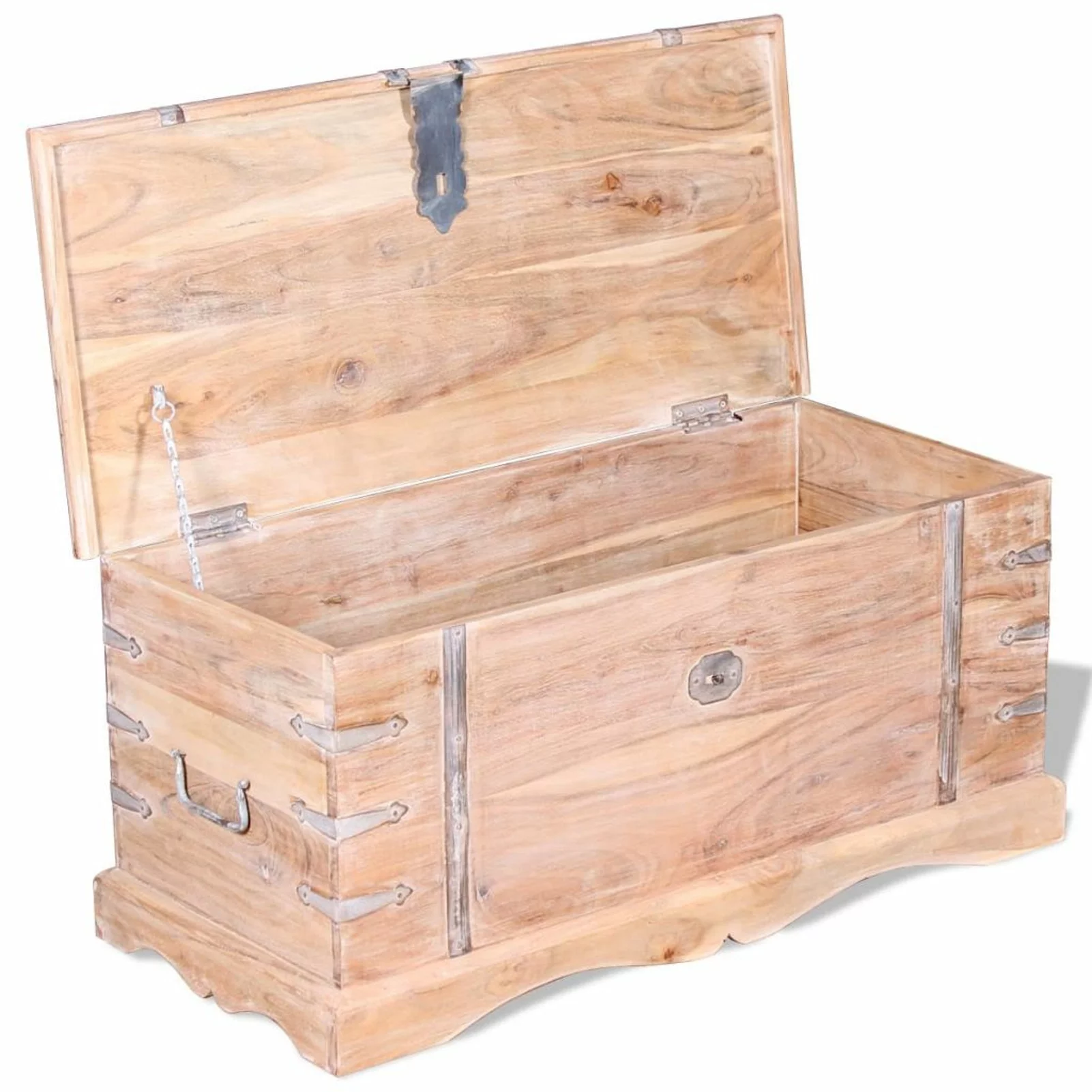 Dcenta Wooden Storage Chest, Acacia Wood Storage Box, Wooden Trunk Brown for Living Room, Bedroom, Closet