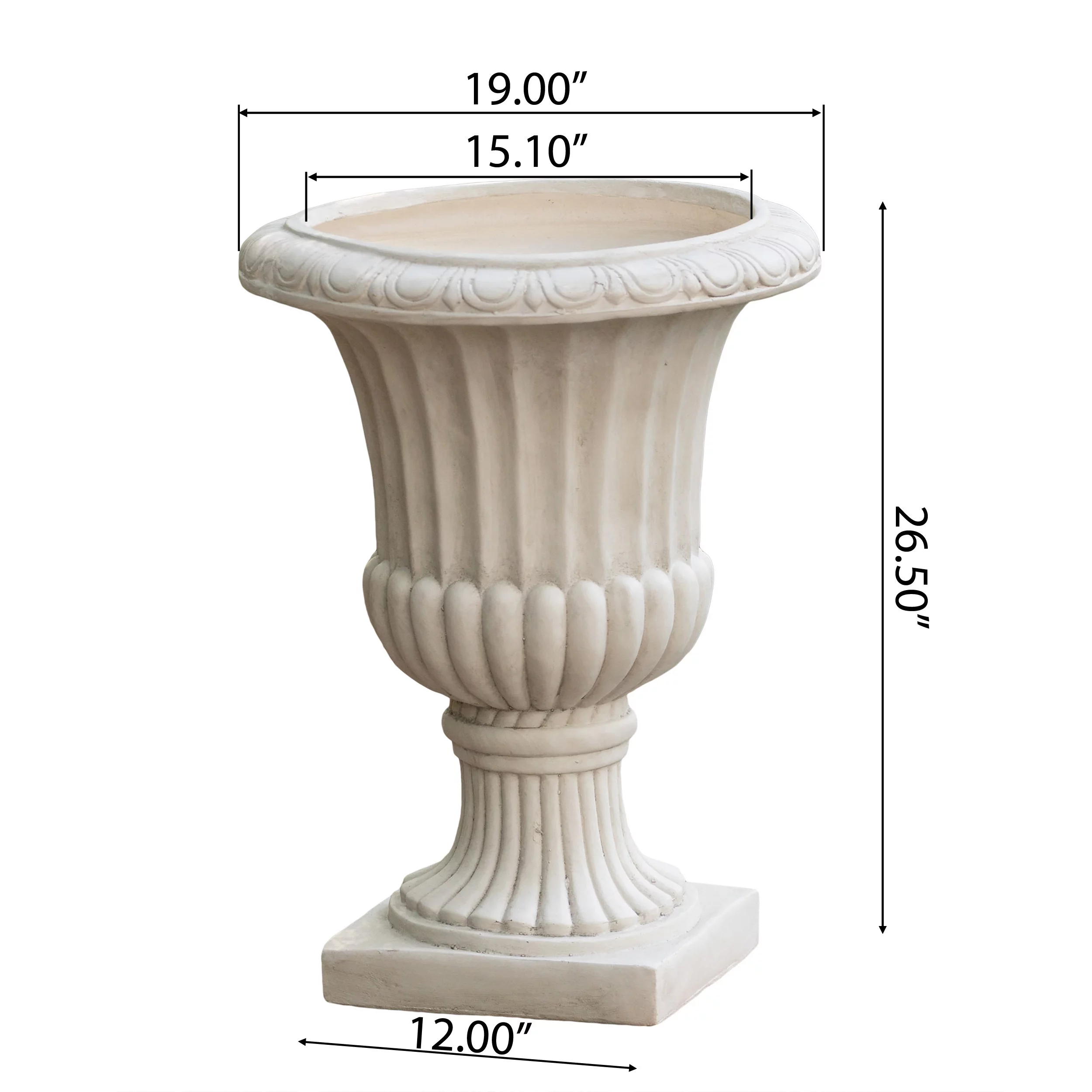 GDF Studio Antique White Italian 19 in. Concrete Urn Planter