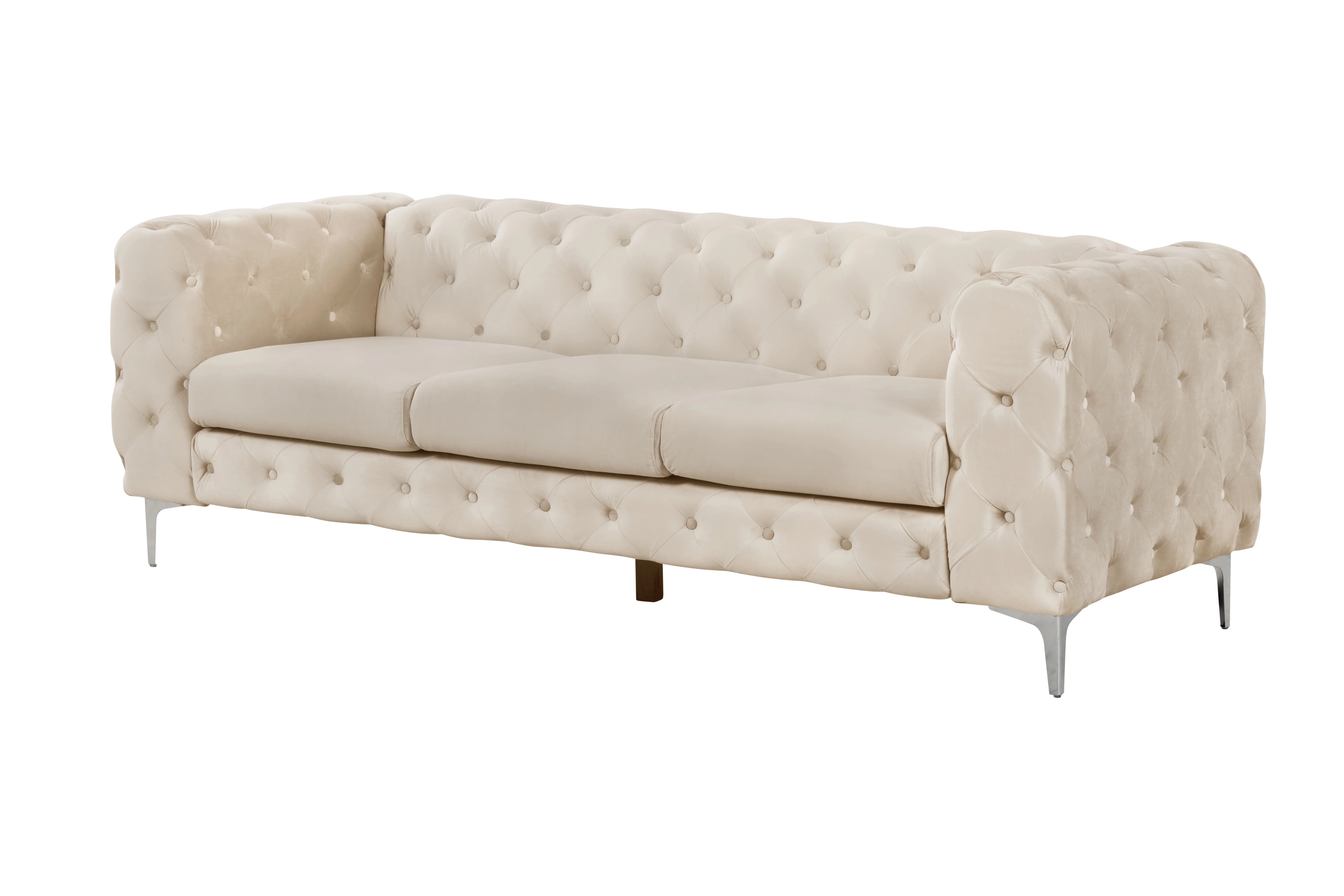 Denver 2 Piece Button Tufted Beige Velvet Fabric Living room Set - Sofa and Loveseat