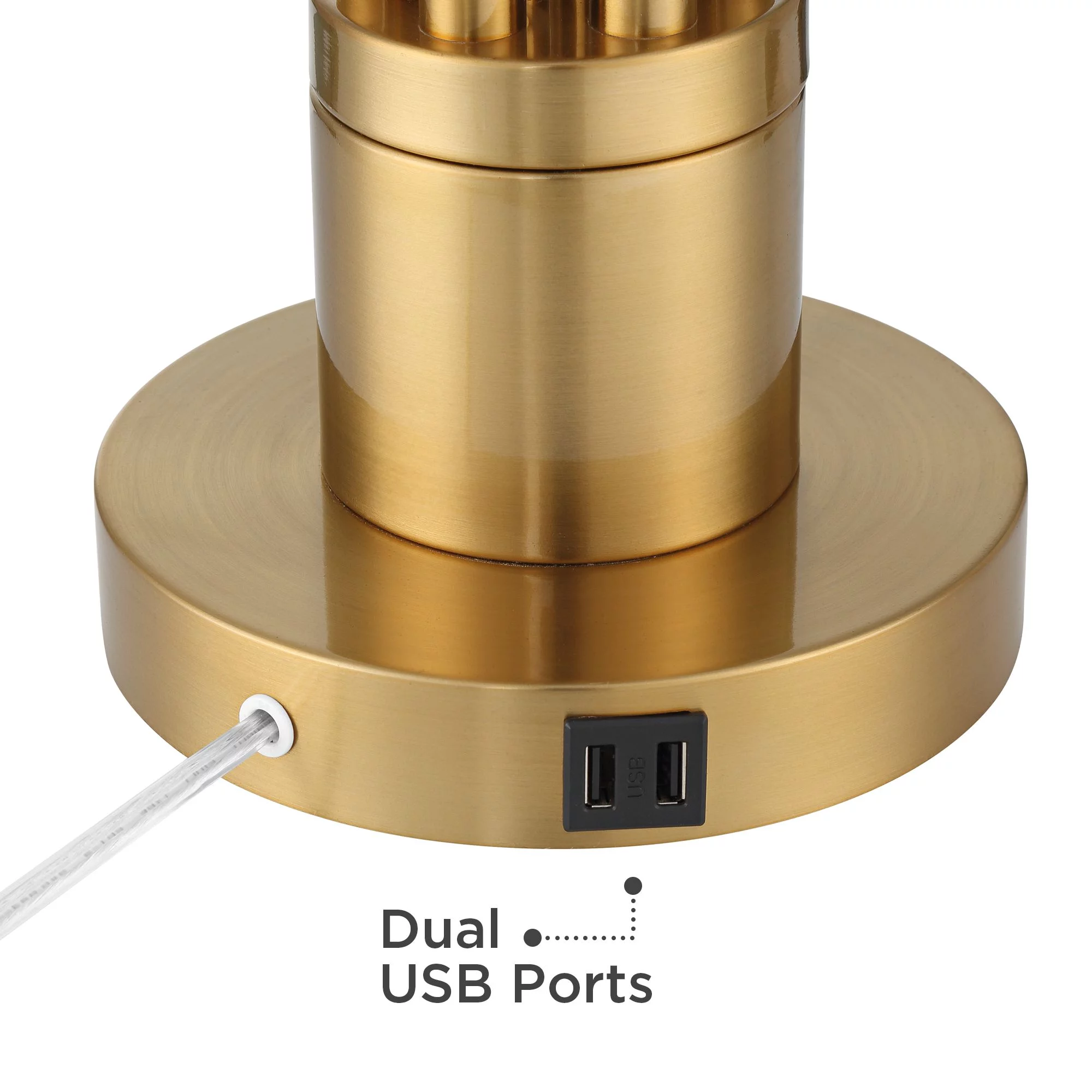 Possini Euro Design Granview 23" High Mid Century Modern Accent Table Lamp Dual USB Ports Brass Metal Glass Dome Shade Charging