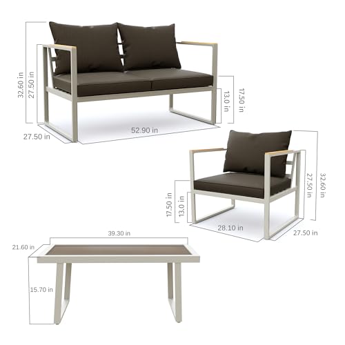 EAST OAK Courtyard Patio Furniture Set, 4-Piece Outdoor Patio Set with Sofa, Removable & Washable Deep Seating Cushion, Tempered Glass Table