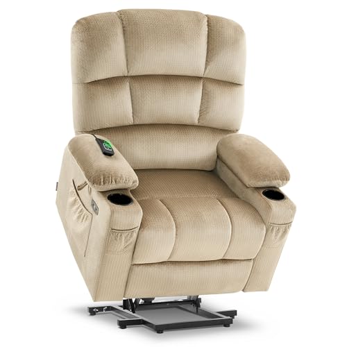MCombo Large Dual Motor Power Lift Recliner Chair for Elderly, Massage and Heat, Lay Flat, Zero Gravity, Home Button, USB Port, Fabric 7680 (Large