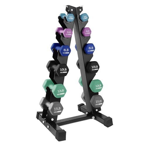 HolaHatha Neoprene Dumbbell Free Hand Weight Set with Rack, Ideal for Home Exercises to Gain Tone and Definition