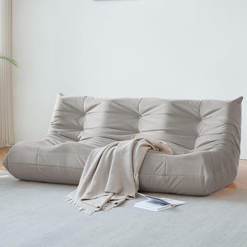 Bean Bag Chair for Adults - Suede & Microfiber Fireside Floor Chair, Comfortable Corner Lounge Sofa for Living Room, Bedroom, Office (3-Seater, Beige)