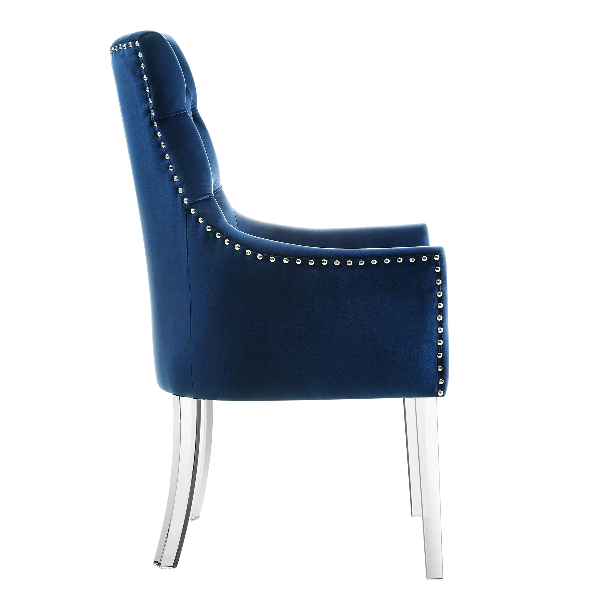 Inspired Home Gideon Velvet Dining Chairs Acrylic Leg Swoop Arm(Set of 2), Navy