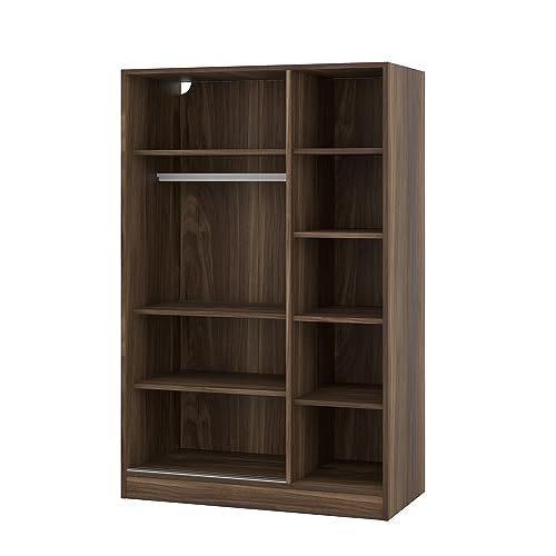 3 Door Wardrobe Armoire Closet with Sliding Doors and Storage Shelevs Freestanding Wardrobe Cabinet with Hanging Rod Clothes