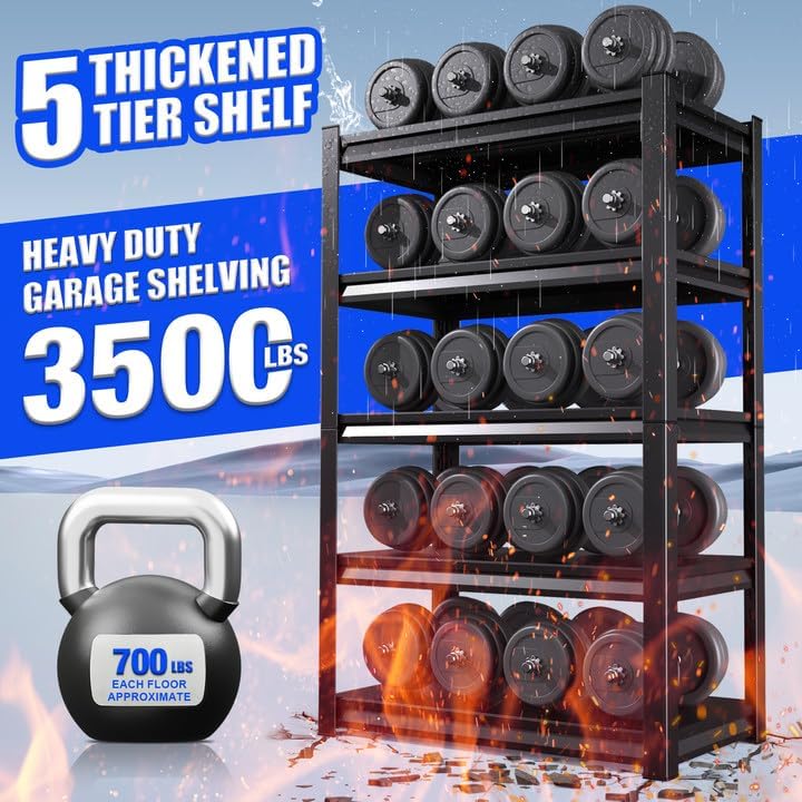 59" W Storage Shelves, 5-Tier Garage Shelving, 3500 lbs Heavy Duty Garage Shelves, Adjustable Shelving Unit|Easy Assembly, for Workshop, Basement