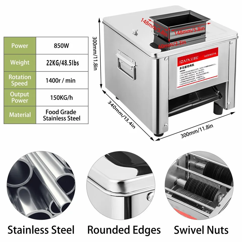 TOPCHANCES Upgraded Meat Cutter Machine, Commercial 2.5mm Electric Meat Slicer Shredded Cutting Machine, Stainless Steel 330lb/h