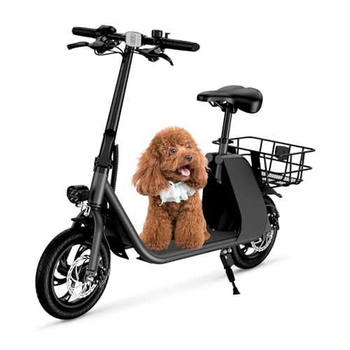 WINDHORSE Electric Scooter for Adults, Foldable E Scooter with Seat & Carry Basket, Adult Electric Scooter with 672W PWR