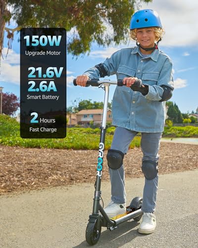 Gyroor H30 Max Electric Scooter for Kids, LED Dispaly, 150W Powerful Motor, Dual Brake System, Adjustable Height and Speed, Best Presents for Kids