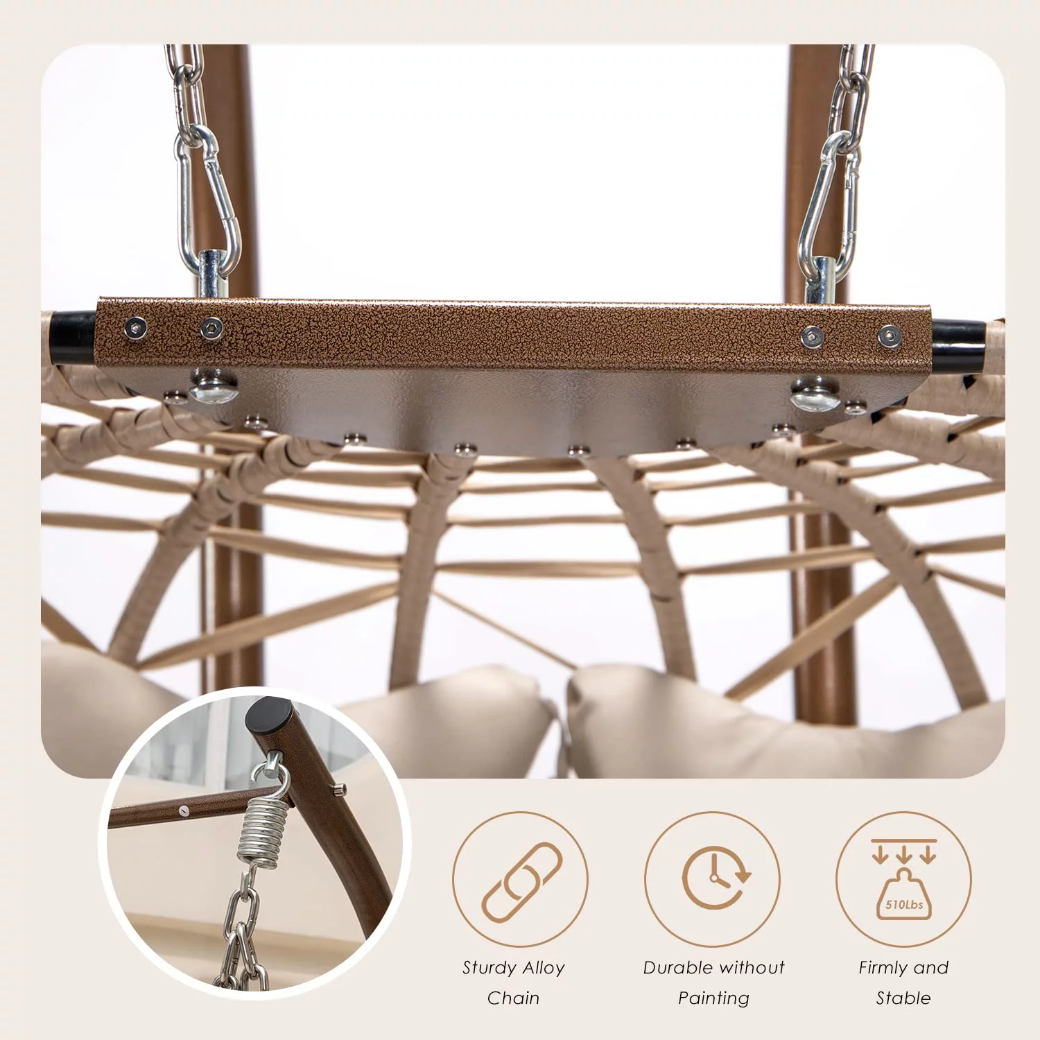 NICESOUL Outdoor Rattan Double Hanging Swing Egg Chair with Stand Cream Color 510 lbs Max. (Cream)