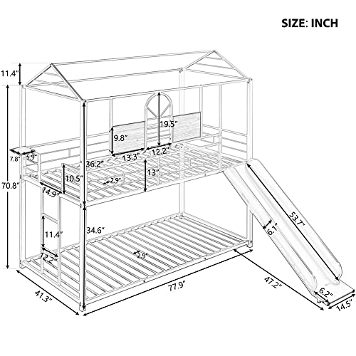 Kids Twin Over Twin Bunk Beds with Slide and Trundle, Solid Wood Bunk Bed Frame with Stairs and Storage