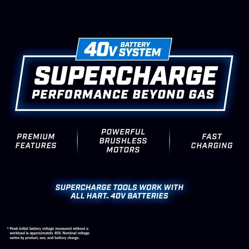 HART 40-Volt 21-inch Supercharge 3-in-1 Self-Propelled Mower Kit, (2) 6.0Ah Lithium-Ion Batteries