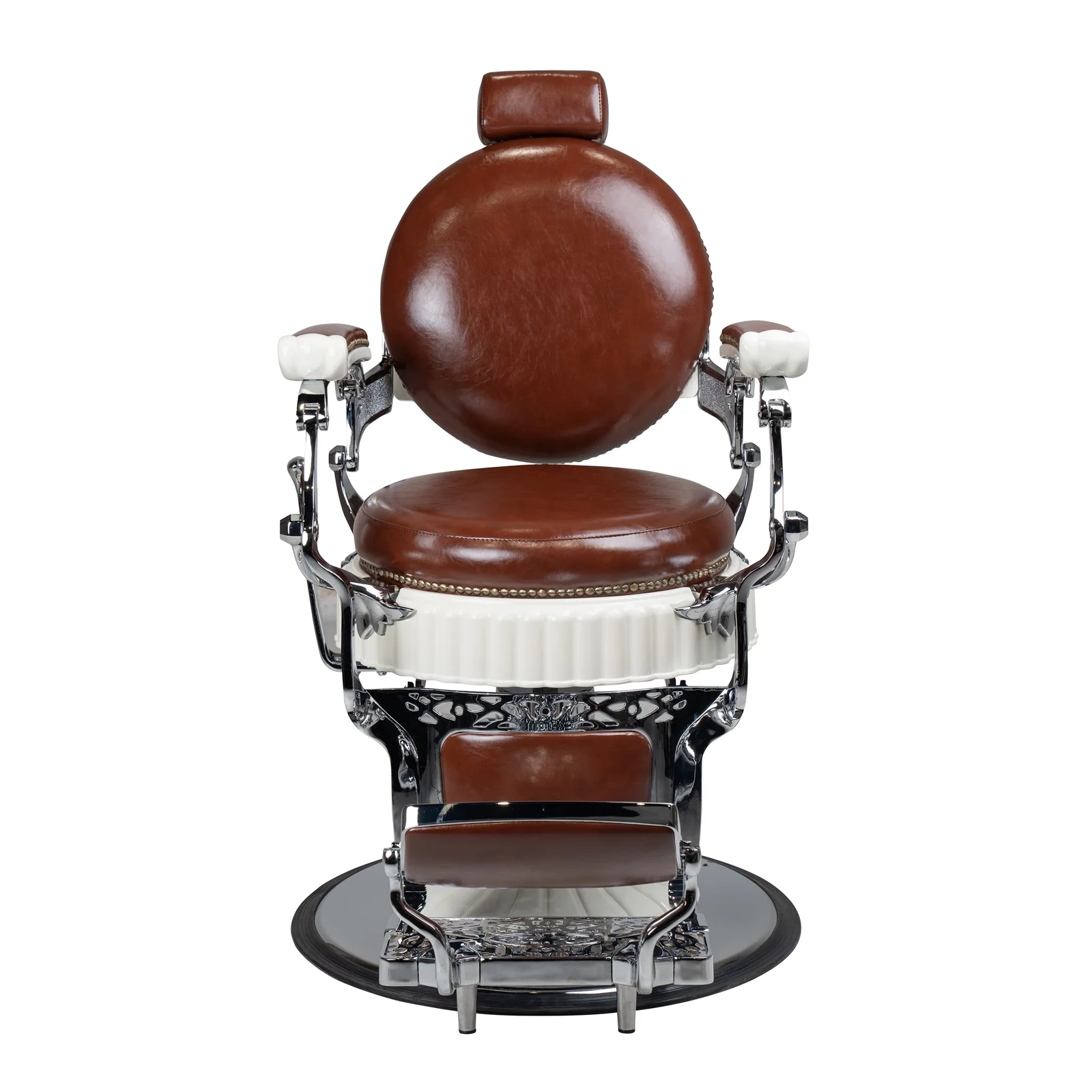 FRANKLIN Vintage Barber Chair, Reclining Heavy Duty Barber Chair, Brown Seat White Frame
