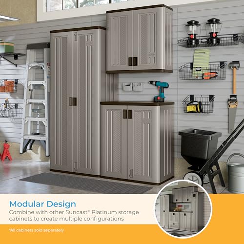 Suncast Tall Storage Cabinet, Platinum Resin Outdoor & Garage Storage Cabinet with Doors & Shelves, Plastic, Weather-Resistant, Lockable