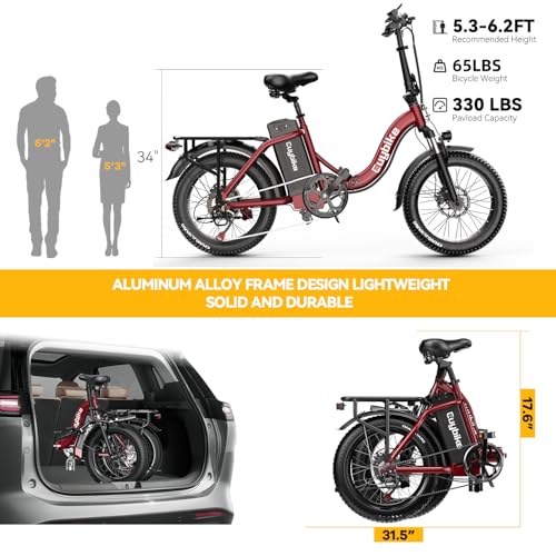 1000W Folding Electric Bike,48V 20AH Removable Battery E Bike,30+MPH,80 Miles Max Range Electric Bike for Adults,20" Fat Tire Foldable ebike