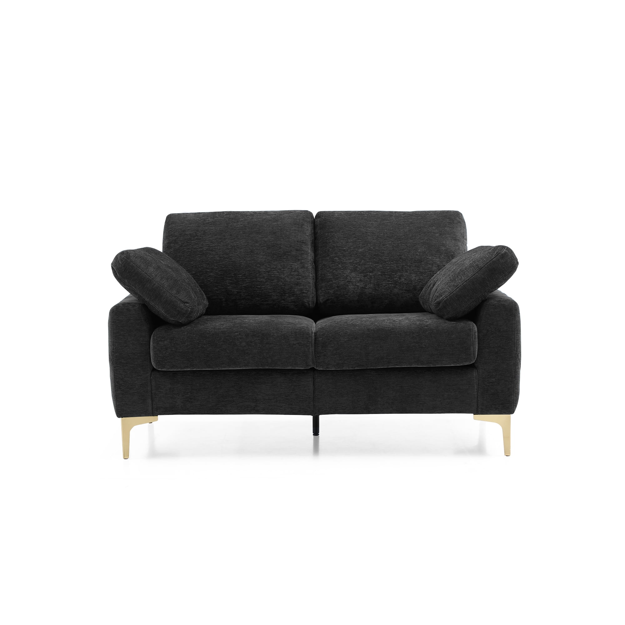 Modern Chenille Upholstered Loveseat, 2 Seater Tufted Sofa Couch with Arm Pillows Metal Legs Removable Cushions for Living Room Bedroom Apartment