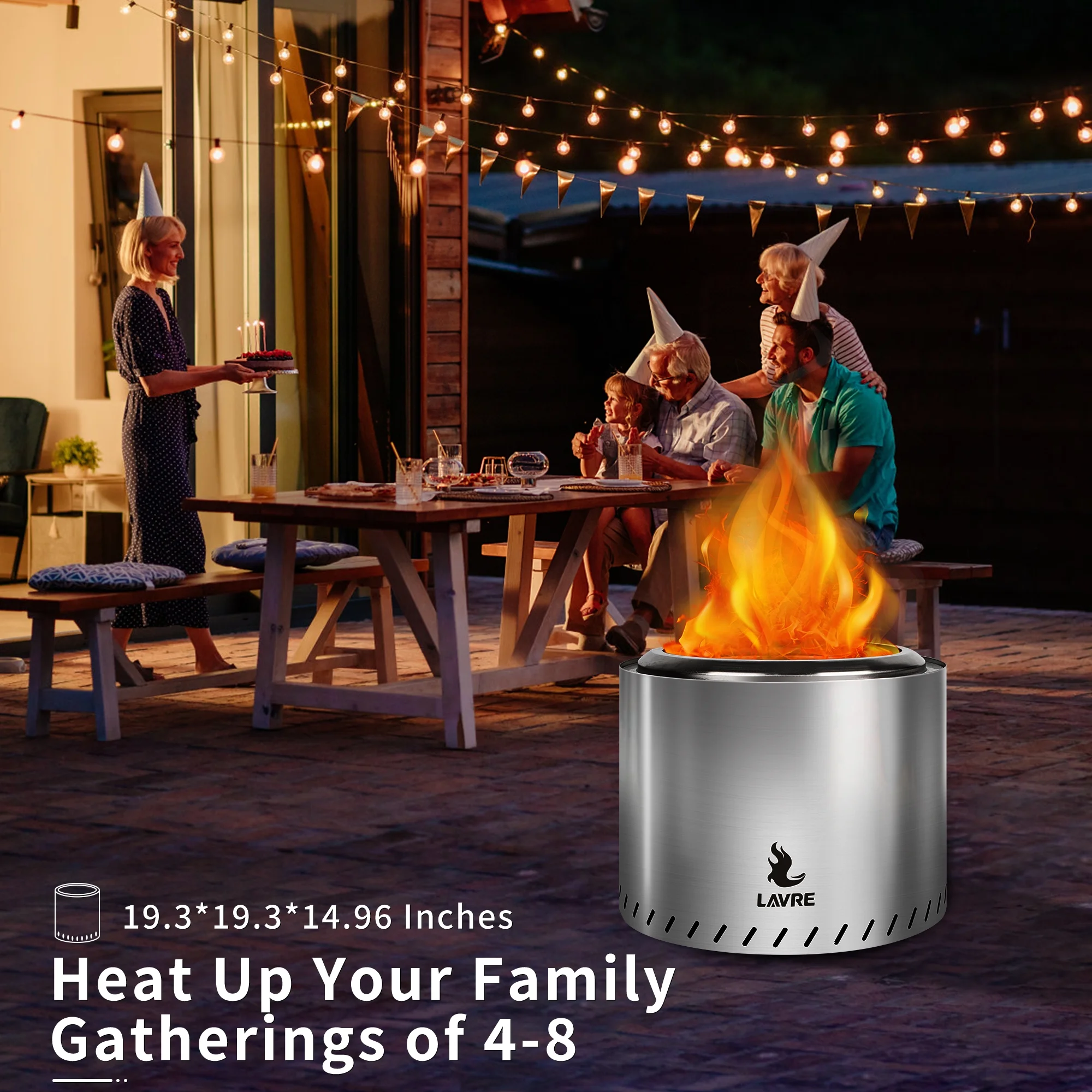Fire Pit for Outside, 19 inch Stainless Steel Smokeless Bonfire Wood Burning Fire Pit with Removable Ash Pan