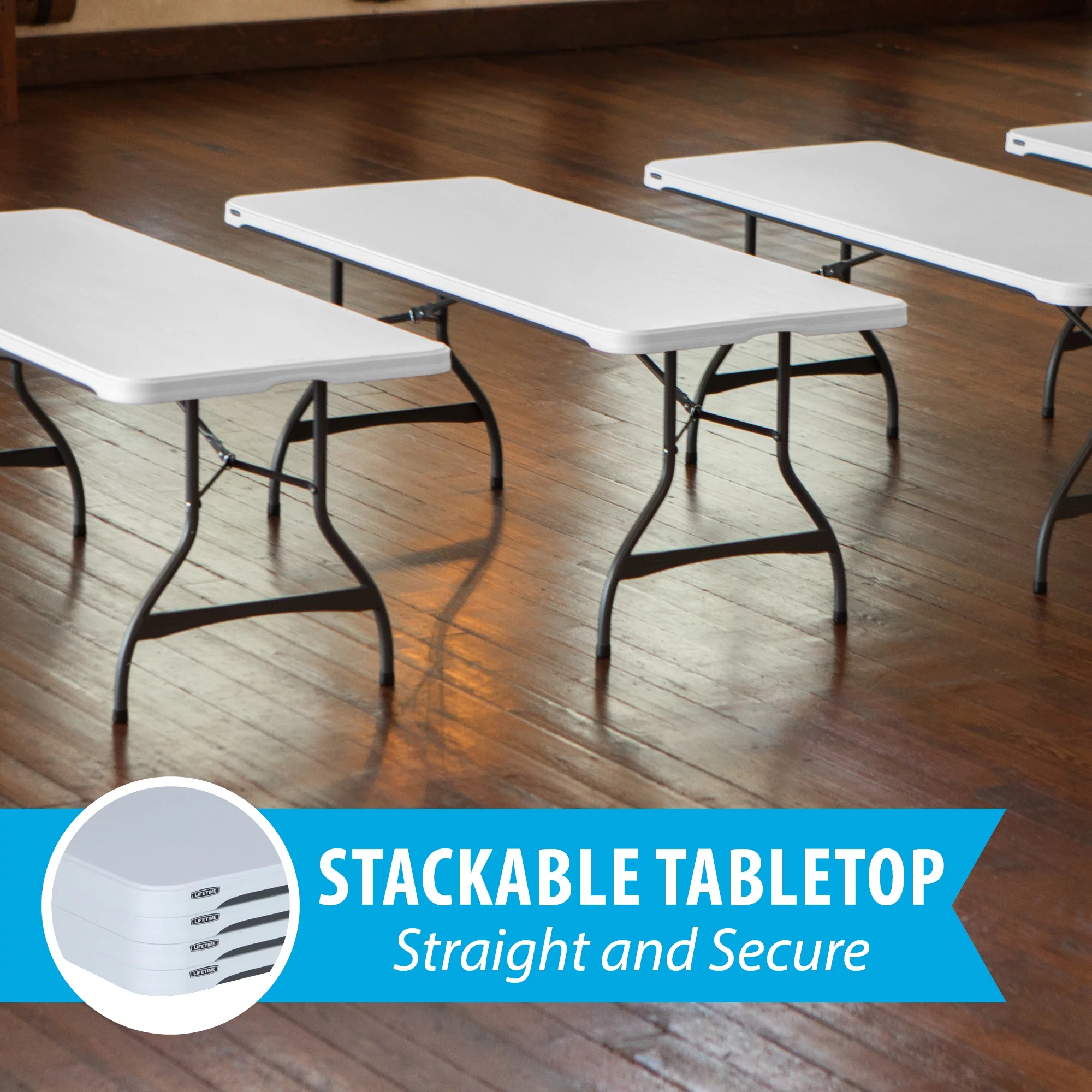 Lifetime 6 Foot Nesting Rectangle Folding Table, Indoor/Outdoor Commercial Grade, White Granite, Set of 4 (480272)