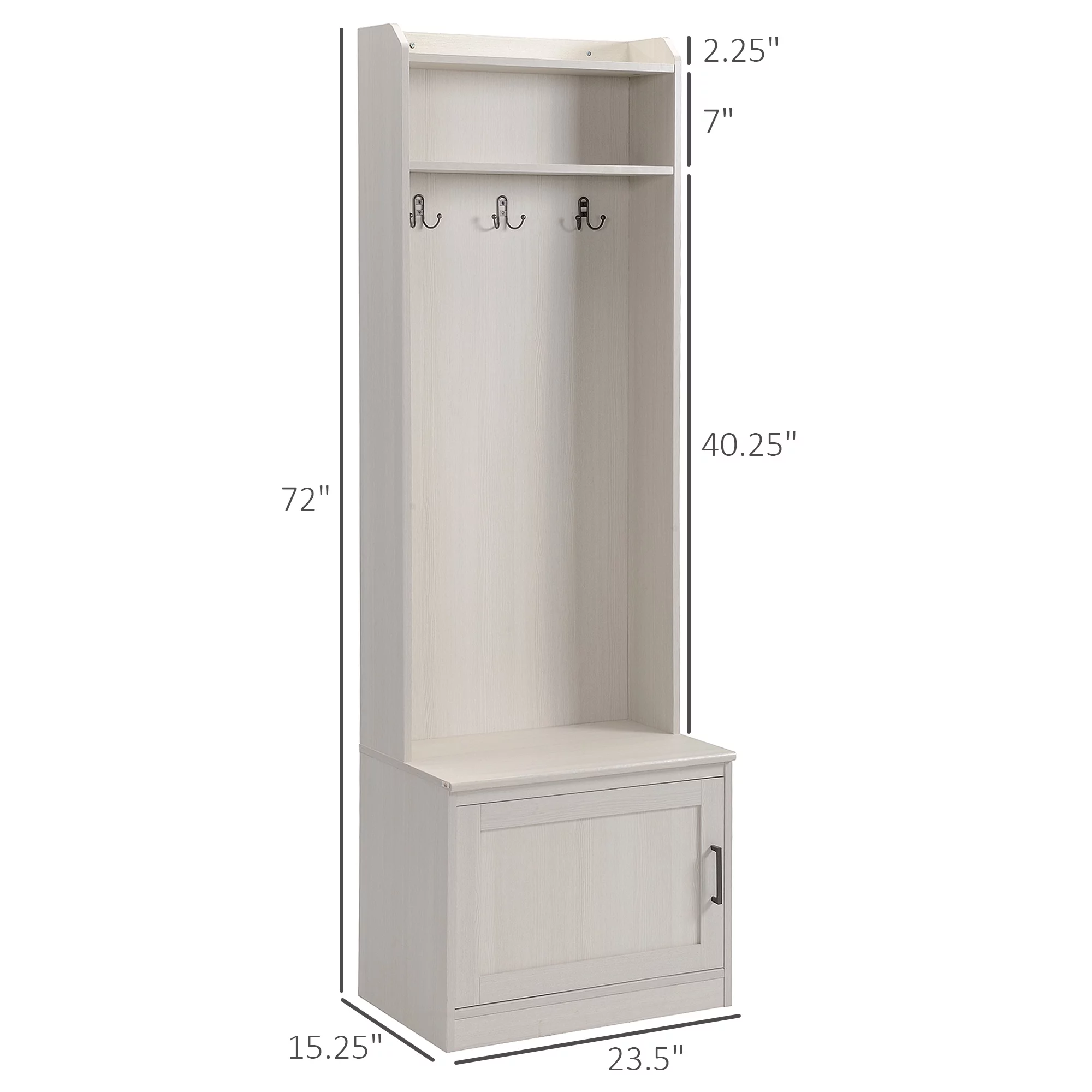 HOMCOM Rustic Hall Tree with Shoe Storage Bench, Entryway Bench with Coat Rack, Accent Coat Tree with Storage Shelves for Hallway, Mudroom, White