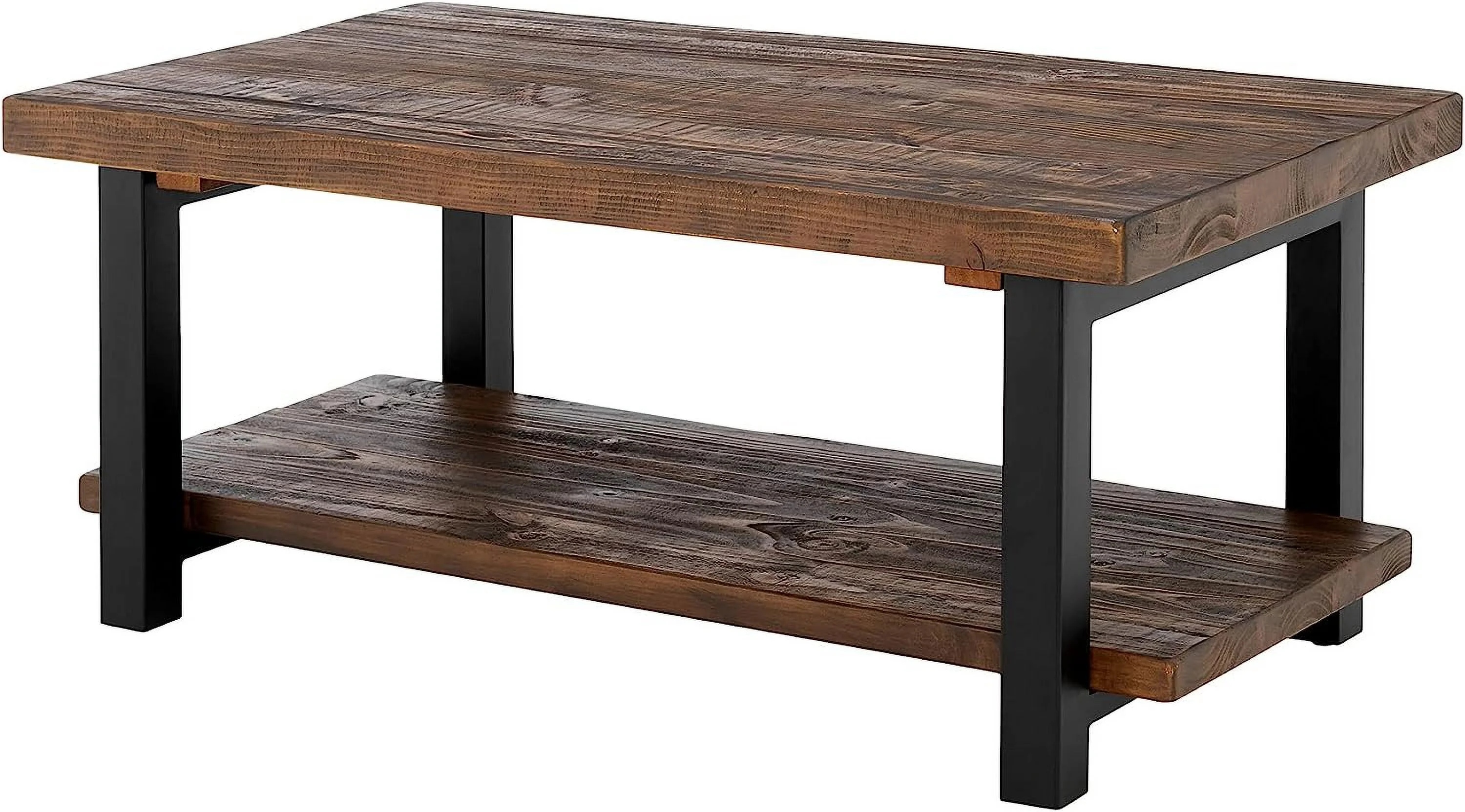 Furniture Pomona Rustic Industrial Modern Vintage Metal and Solid Wood Coffee Table  Easy Assembly  42 in x 24 in x 18 in  Brown