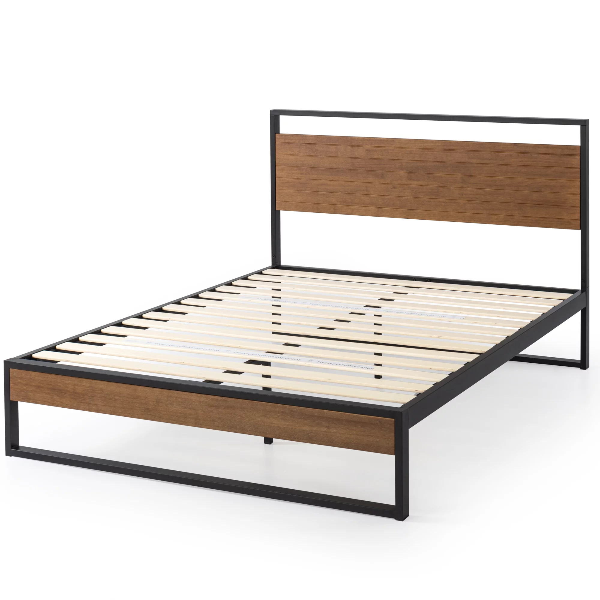 Zinus Suzanne 44" Metal and Wood Platform Bed Frame with Headboard, Chestnut Brown, Queen