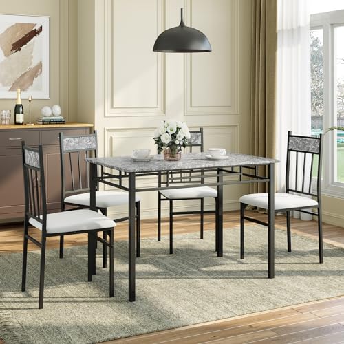 NAFORT 5 Piece Dining Table Set for 4, Faux Marble Kitchen Table and Chairs Set of 4