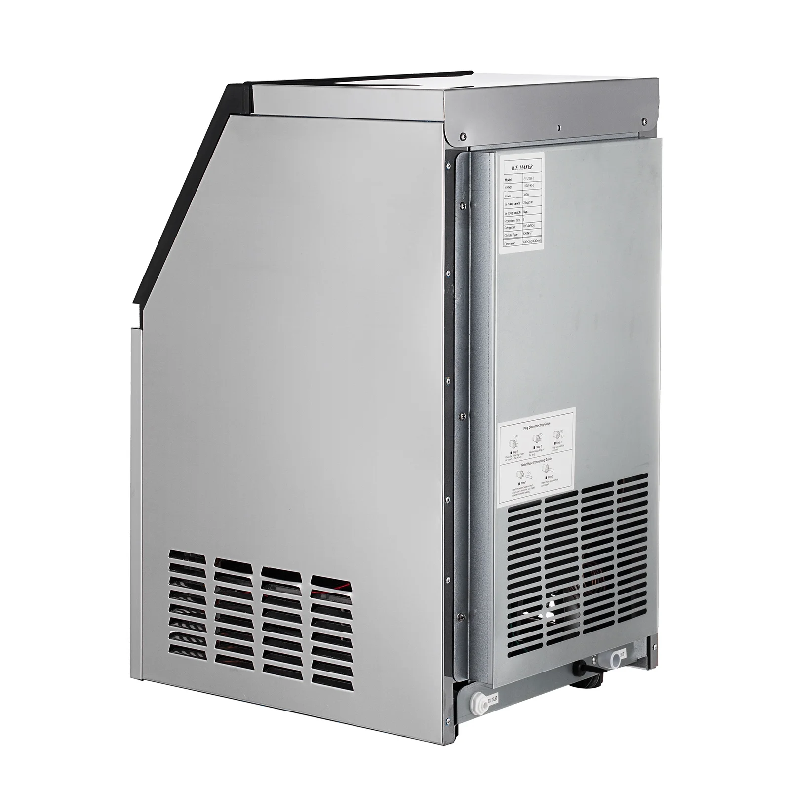 SmaketBuy Commercial Ice Maker 110LBS/24H Stainless Steel Commercial Ice Maker Machine Auto Operation 24LBS Storage 32 Cubes Freestanding Commercial