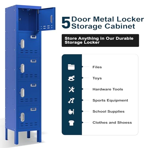 Metal Locker with 5 Doors,Lockers for Employees,66'' Steel Storage Locker for School,Gym, Office, Office,Garage