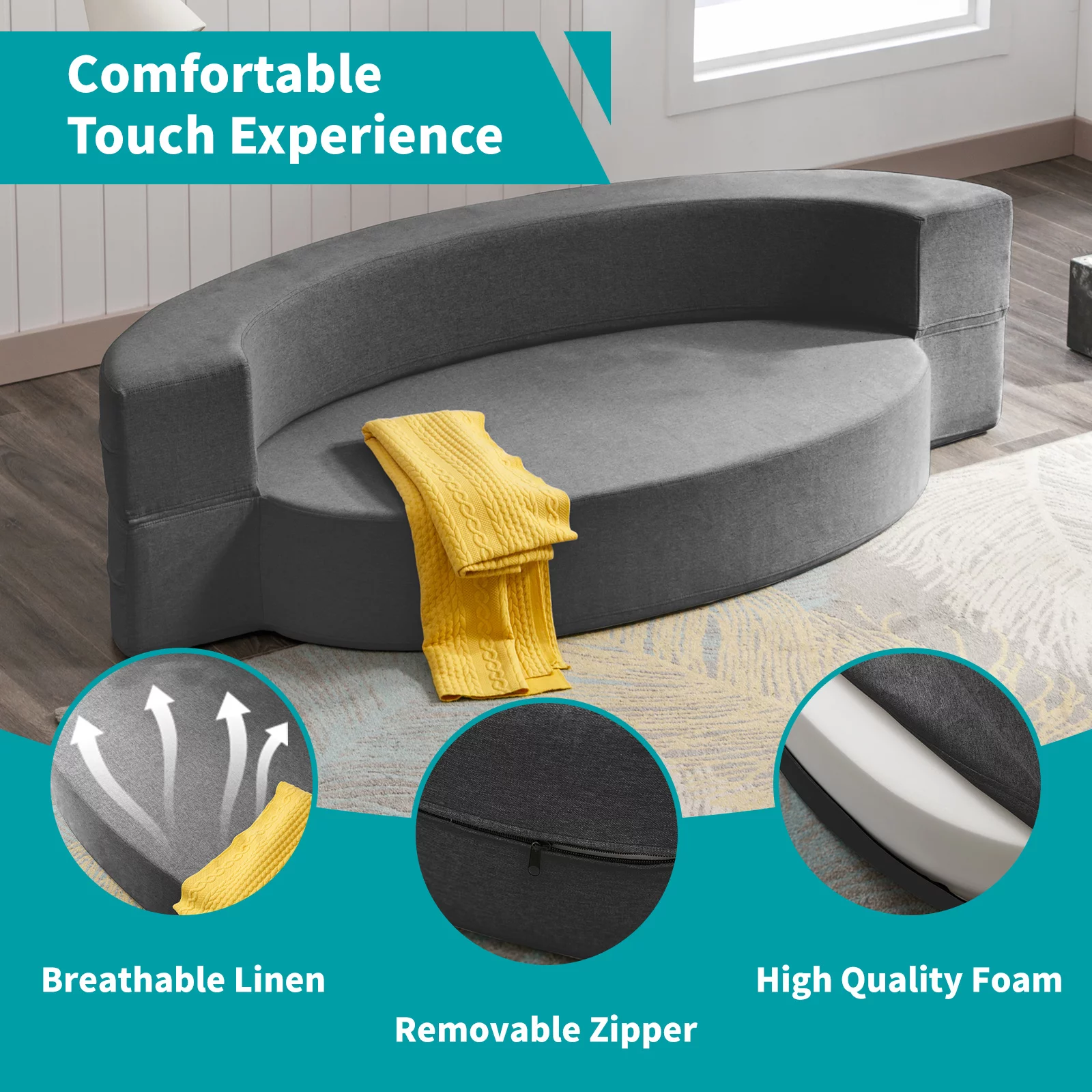 BALUS 9.8 Inch Folding Sofa Bed Couch, Memory Foam Futon Mattress Linen Fabric Sofa