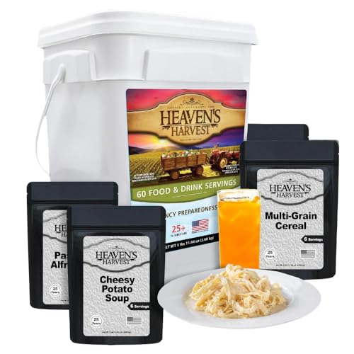Heaven’s Harvest 25-Year Family Food Kit — Premium Emergency Food Supply. Freeze Dried Survival Food Kit + Water-Proof 25-Year Storage Bucket. MRE