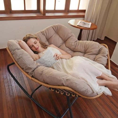 SWITTE Outdoor Rocking Chair, Oversized Patio Papasan Rocker, Comfy Wicker Reading Lounge, Indoor Egg Chair for Bedroom, Living Room, Porch, Garden