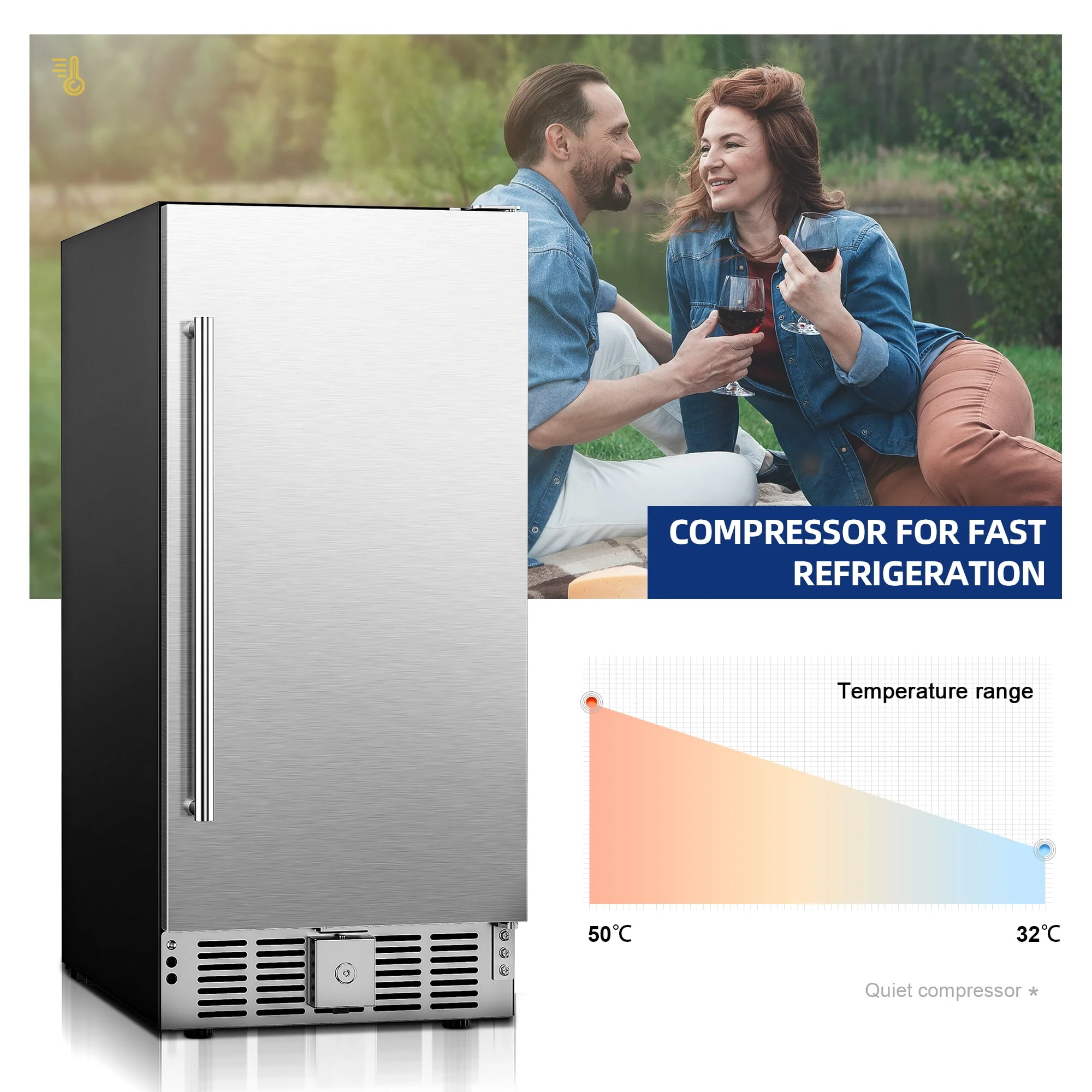 Simzlife 15 Beverage Cooler Under Counter Beverage Refrigerator Beer Fridge with Glass Door