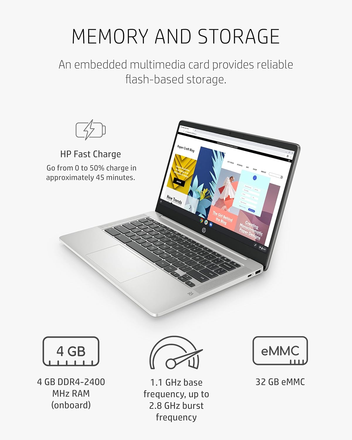 HP Chromebook 14 Laptop, Intel Celeron N4020, 4 GB RAM, 32 GB eMMC, 14” HD Micro-Edge Display, Chrome OS, Thin & Portable, 4K Graphics