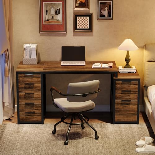Tribesigns Computer Desk with 8 Drawers, 63" Office Desk with Reversible File Cabinet and Storage Drawers