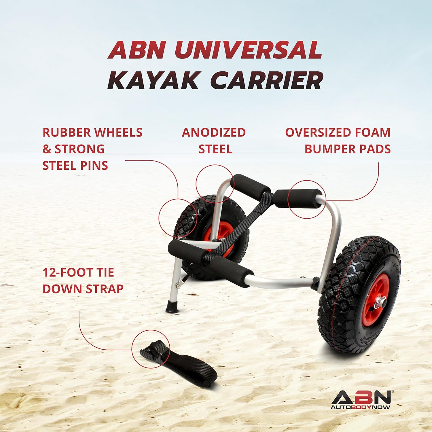 ABN Universal Kayak Carrier 2-Pack – Trolley for Carrying Kayaks, Canoes, Paddleboards, Float Mats, and Jon Boats
