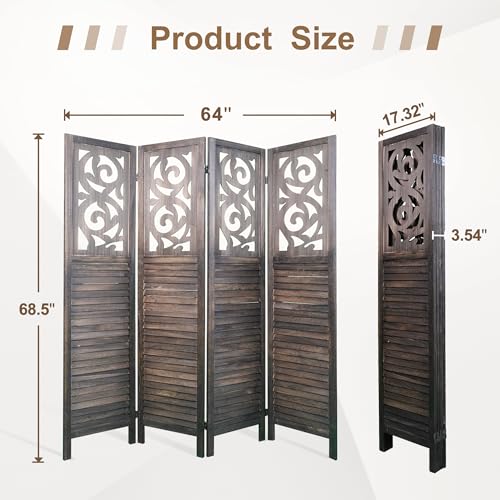 Osparple Room Divider with Shelves 6 Panel Wooden Folding Room Dividers Privacy Screen Wall Divider for Room Separation for Office and Apartment