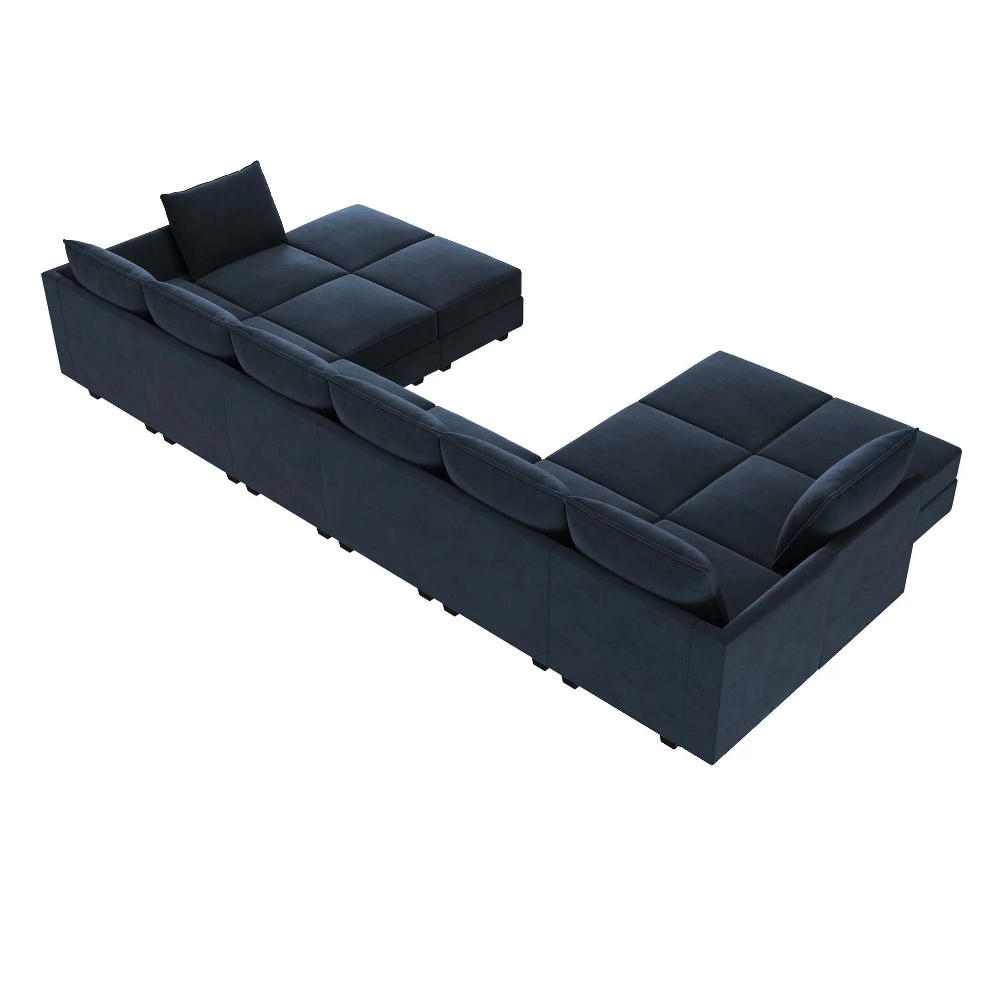 HONBAY Velvet Sectional Sofa Reversible Sleeper Sofa Modular Couch for Apartment, Navy Blue