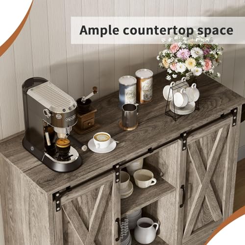 4 EVER WINNER Coffee Bar Cabinet with Sliding Barn Doors, 42” Sideboard Buffet Cabinet with Storage