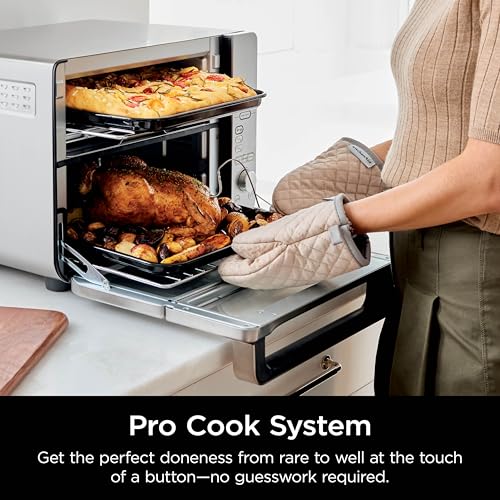 Ninja DCT451 12-in-1 Smart Double Oven with FlexDoor, Thermometer, FlavorSeal, Smart Finish, Rapid Top Convection and Air Fry Bottom , Stainless Steel