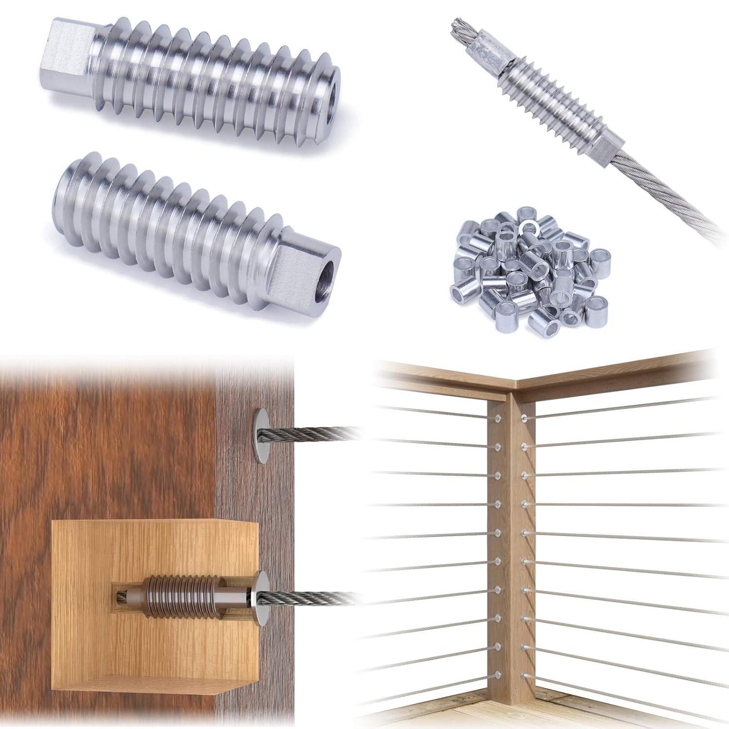 Muzata 40Pack 3/16" Invisible Cable Railing Kit Swage Lag Screw Tensioner CableGenie System Completely Hidden for Wire Rope Wood Posts T316 Stainless