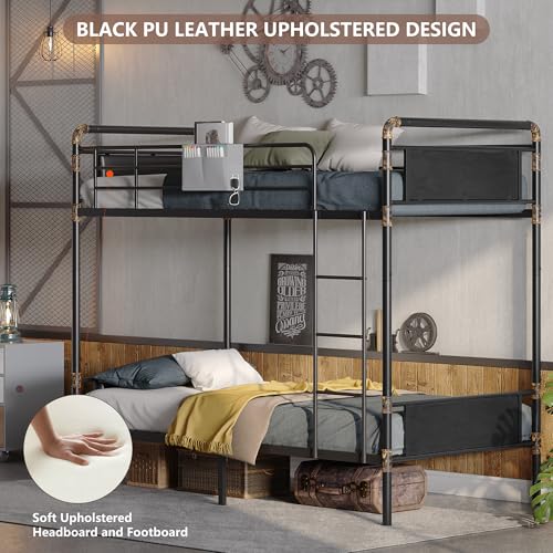 2 IN 1 Metal Bunk Bed Twin Over Twin, Convertible Twin Bunk Beds into 2 Individual Twin Size Bed for Kids Adults, 14.8" High Guard Rail