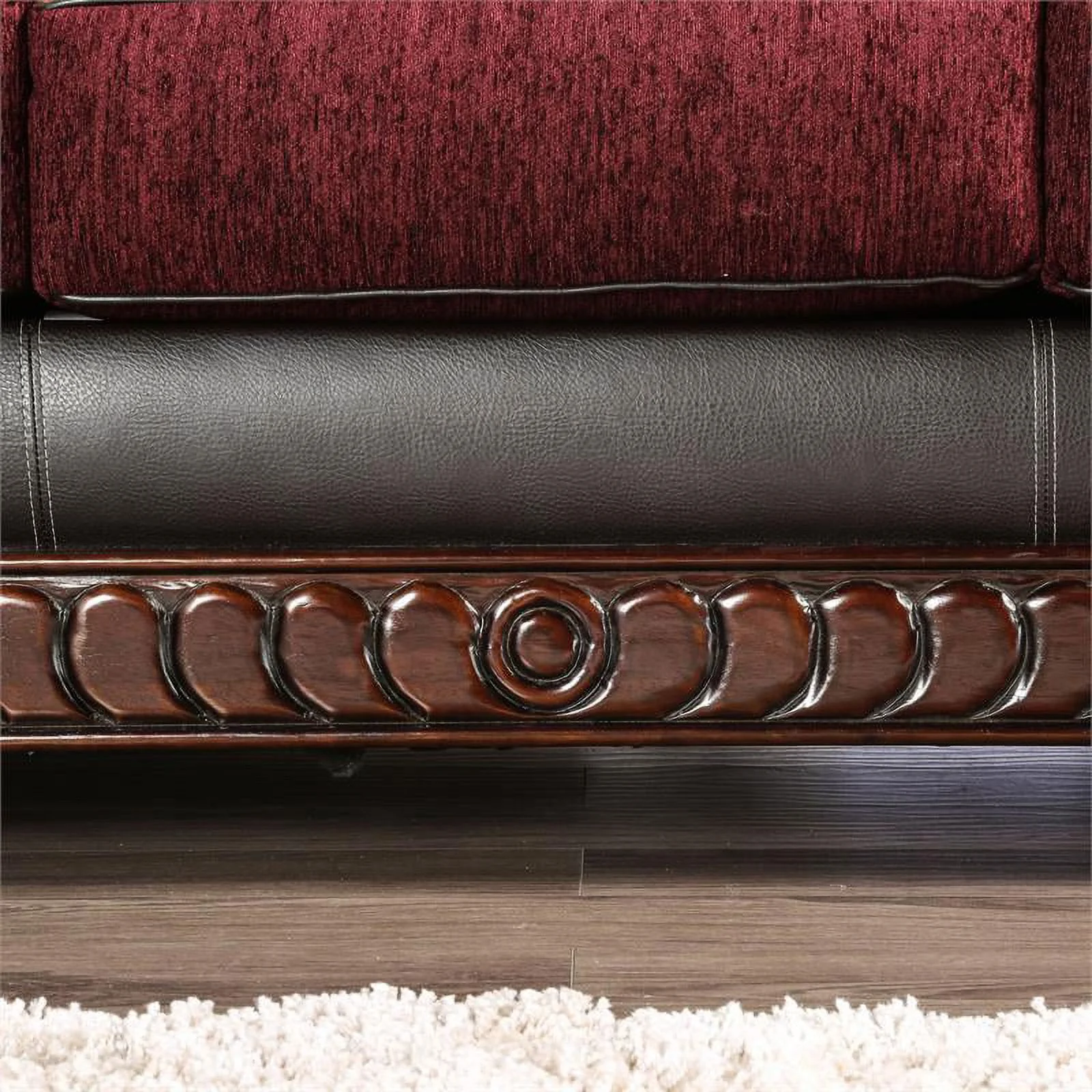 Furniture of America Lozano Faux Leather 2-Piece Sofa Set in Burgundy Red