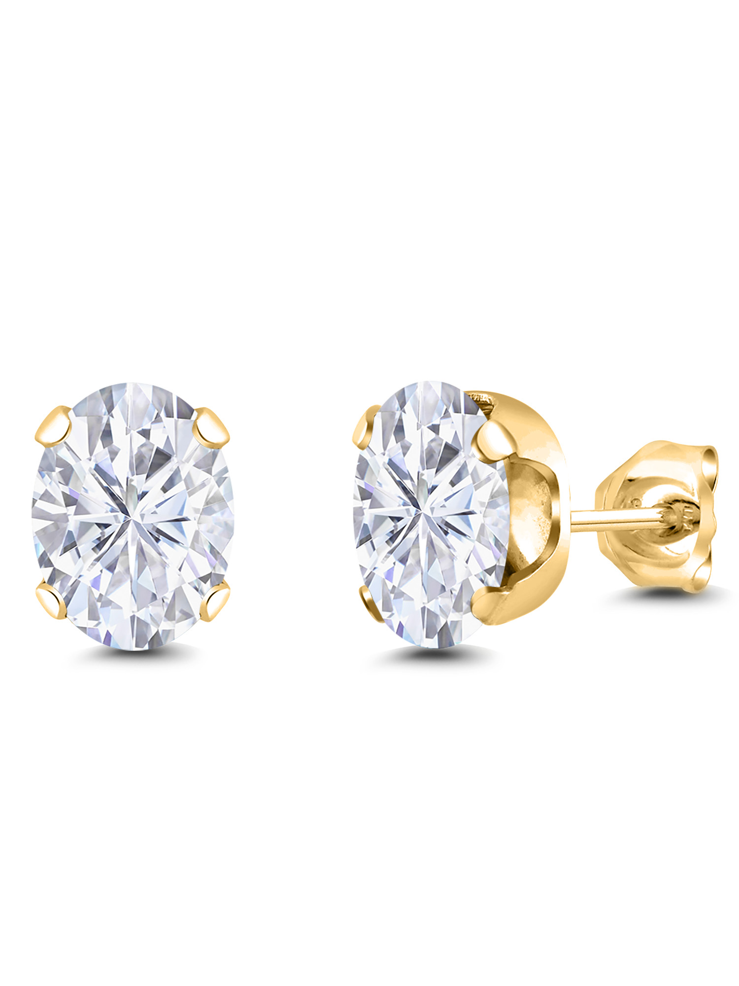 18K Yellow Gold Plated Silver Stud Earrings Oval GH Created Moissanite by Gem Stone King (3.00 Cttw)